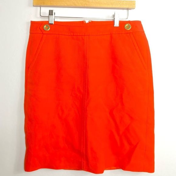 TALBOTS Red Orange A Line Pencil Skirt w/ Gold Button Accents - Picture 3 of 9